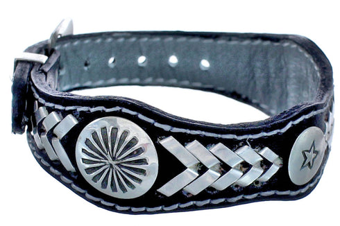 Navajo Star Leather Genuine Sterling Silver Bracelet RX118902